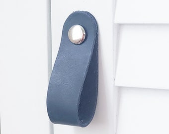 blue Leather drawer pulls  handles dresser dark blue leather knobs nursery cabinet hardware drawer door cabinet handles - INDIGO BLUE