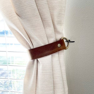 Leather Curtain Ties, Leather Curtain Tie Backs, Leather Tieback Window Treatment MCM Scandi Hardware Shower Curtain Tie
