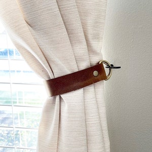 Leather Curtain Ties, Leather Curtain Tie Backs, Leather Tieback Window Treatment MCM Scandi Hardware Shower Curtain Tie image 1