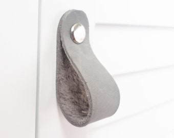 Light Gray leather Drawer Pulls Grey Drawer Handles Leather Knob  furniture Handles Cupboard Handles Wardrobe handles cabinet pull - FOG