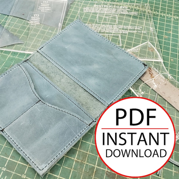 leather passport wallet pattern PDF instant download Kid Craft template leathercraft DIY passport holder kit instructions leatherwork DIY