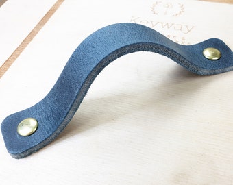 Blue Leather Drawer Pulls: Scandi Cabinet Handles square shape MCM Hardware
