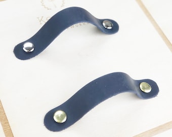 navy Leather handles  drawer pulls dresser dark blue leather knobs nursery cabinet hardware drawer door cabinet handles - NAVY