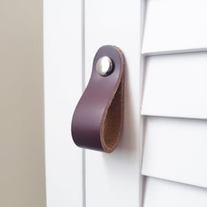 Burgundy Leather Drawer Pulls, Nursery Drawer handles Leather pulls, Leather Knobs,  leather Handles, Cupboard Handles, Wardrobe handles