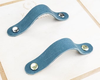 turquoise Leather handles drawer pulls nursery dresser hardware leather knobs cabinet hardware drawer door green blue  - PEACOCK