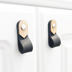 black leather pulls wood knobs leather handles west coast modern boho drawer handles cabinet pulls knobs Leather furniture handle Scandi MCM