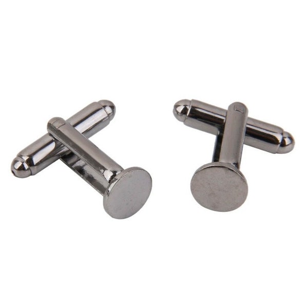 Cufflink Backs, Cufflink Blanks, Cufflink Backings, gunmetal Cufflinks, Wholesale Cuff Links Backings 8mm Pad Bulk DIY Cufflink Findings