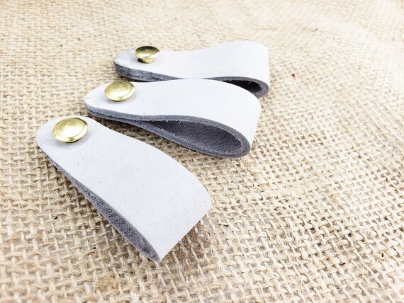 Gray Leather Pulls Grey Leather Drawer Handles Leather Etsy