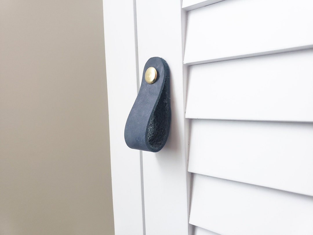Nursery Drawer Handles, Blue Leather Pulls, Leather Knobs, Leather