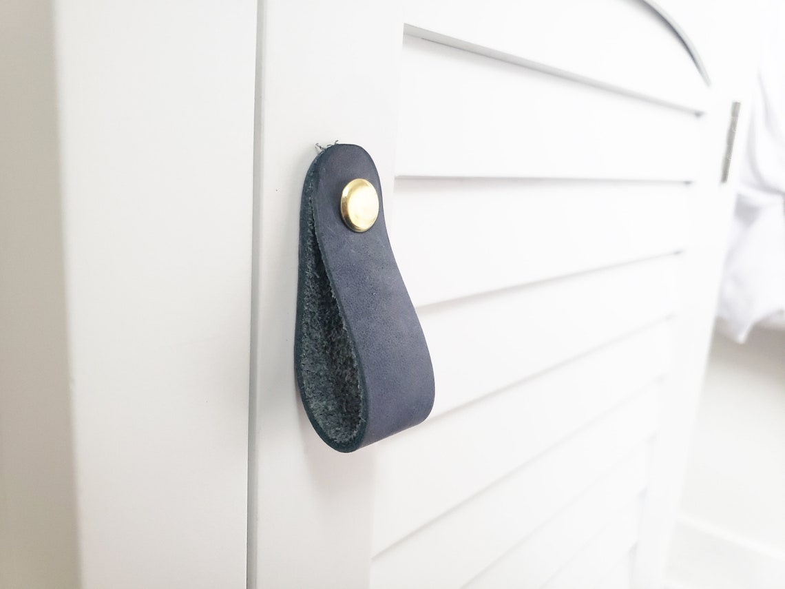 Nursery Drawer handles blue Leather pulls Leather Knobs Etsy