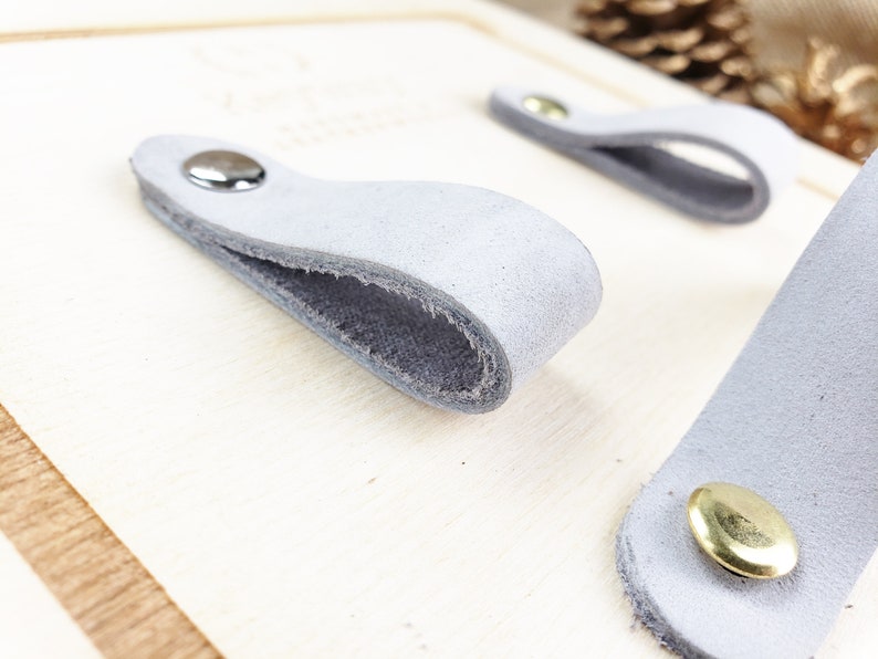 Nursery Drawer Pulls Grey Leather Handles Gray Leather Etsy