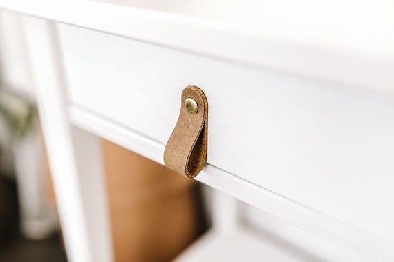 Leather Drawer Knob Brass With Leather Drawer Pull Cabinet Etsy