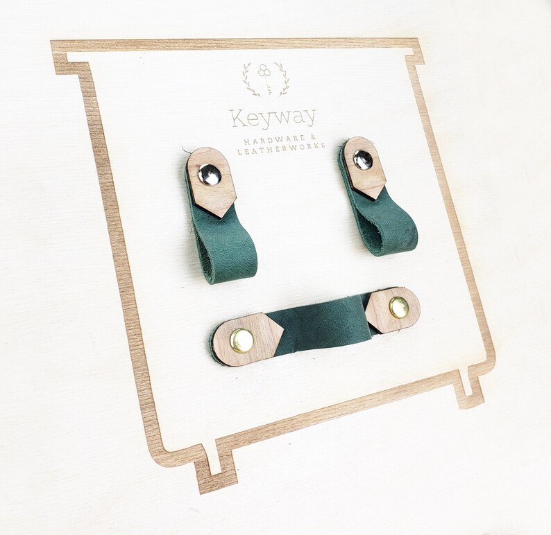 Green leather and wood drawer pulls west coast modern boho Etsy