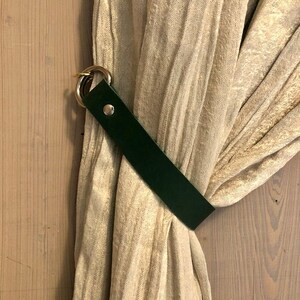 Leather Curtain Ties, Leather Curtain Tie Backs, Leather Tieback Window Treatment MCM Scandi Hardware Shower Curtain Tie image 10