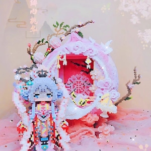 Instant Download! 3D Perler Beads Tutorial Pattern Princess Peach Blossom Fairy (Princess, Carriage, Tree, & Bird)