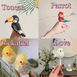 3D Perler Bead Pattern Birds (Cockatiel, Parrot, Dove, Toucan)