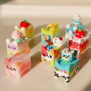 Patrón digital de cuentas Perler 3D con forma de gato kawaii