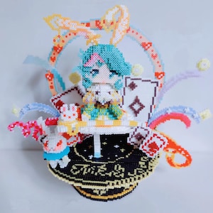 Téléchargement instantané! 3D Perler Bead Pattern Alice Magician Hat Scene avec lapin et cartes