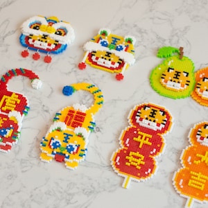 Set of 7 3D Perler Bead Pattern Chinese Lunar New Year Tiger Decor