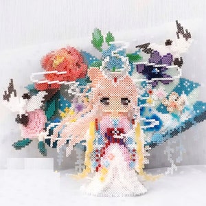 Instant Download! 3D Perler Bead Pattern Pretty Fairy with Floral Fan
