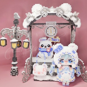 Instant Download! 3D Perler Bead Pattern Winter Girl Doll & Bear at Station Scene