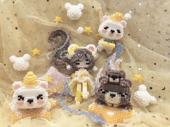 3D Perler Bead Pattern Kawaii Dream Doll With Teddy Bears Stars