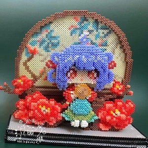 Instant Download! 3D Perler Bead Digital Pattern Beautiful Girl with Flower Screen Backdrop