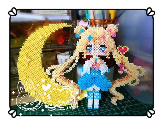 Instant Download! 3D Perler Bead Pattern Kawaii Girl Moon Heart