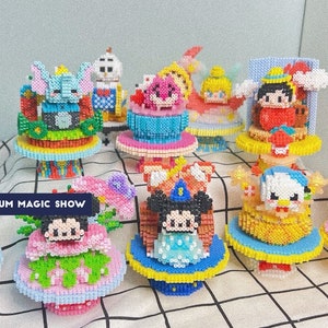 3D Perler Bead Pattern Disney Tsum Tsum Fantasy Magic Show Mickey, Minnie, Donald, Daisy, Tinker Bell, Elsa, Olaf, Dumbo