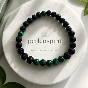 PerlenSpirit Malachit & Lava Armband | Edelstein Armband | Aromatherapie Armband | Diffuser Armband | Naturstein Schmuck | Handgefertigt