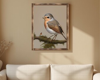 Vintage Robin Bird Print | Cottagecore Wall Art | Instant Download | A4 A3 4x5 | Farmhouse Nature Decor
