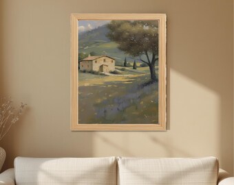 Tuscan Countryside Farmhouse Print | Golden Hour Italian Landscape Wall Art | Instant Download | A4 A3 4x5 | Vintage Countryside Decor