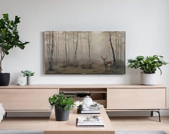 Misty Forest Deer Frame TV Art | Vintage Nature Samsung Frame TV Download | 16x9 Woodland Cottagecore Decor