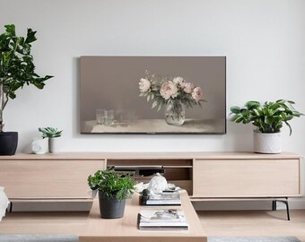 Vintage Peony Bouquet Frame TV Art | Botanical Samsung Frame TV Download | 16x9 Cottagecore Floral Decor