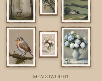Cottagecore Wall Art Bundle | 6 Vintage Nature Prints A4 A3 4x5 | Bird Deer Farmhouse Floral | Printable Digital Download Set