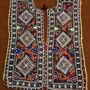 Afghani Dress Patches & Appliques Handmade Mirror Embroidery Work Vintage Banjara Yoke Patch Boho Styling Panel (16x12 inches)