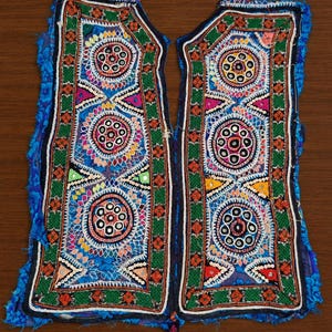 Beautiful Banjara Vintage Mirror Embroidery Dress Patches, Handmade Cotton Appliques (16x12 inches)