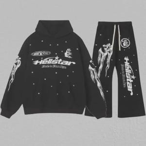 Hellstar Racer Tracksuit Vintage Black, Hellstar Hoodie & Sweatpants Set, Premium Oversized Streetwear Tracksuit, Unisex Fashion