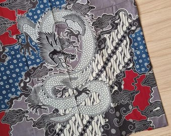 Indonesian printed Batik fabric sold per meter blue red batik wall decoration 100% Cotton oriental martial art dragon chinese wedding
