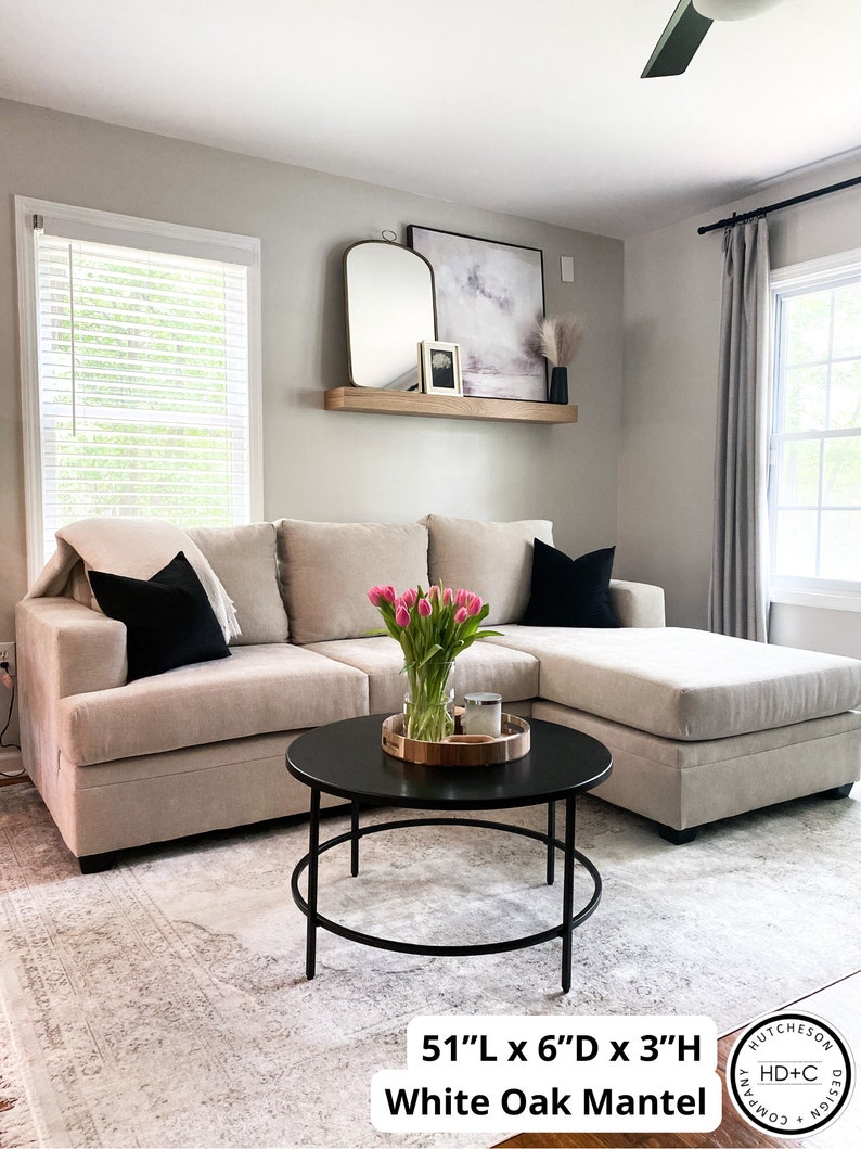Custom White Oak fireplace mantel, built for you! Easy install using included French cleat. We use rift, quarter & live-sawn white oak hardwood, which has been locally sourced from specialty wood shops! Any dimension available. 

Mantle, wooden beam