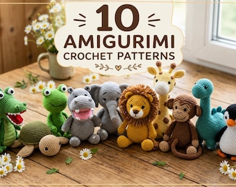 10 Amigurumi Crochet Patterns Bundle, Animal Plushie Patterns (Digital Download)