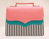 Salmon pink,tiffany blue,bubble gum pink,white stripes,color block bag,vegan bag,summer bag,statement bag,summer blocks,tiffany blue