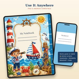 Nautical Digital Notebook | GoodNotes iPad Journal | Sailor Ocean Theme Notebook | Hyperlinked 6 Section Planner | Instant Download