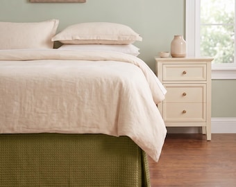 Boho Tailored Cotton Linen Bed Skirt, Olive Green Color Custom Drop Bedskirt