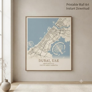 Dubai Map Print, UAE Topographic City Poster, Minimalist Desert Art (Digital Download)