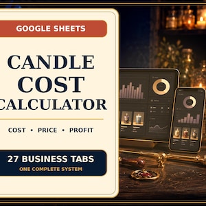 Kalkylblad för ljusföretag för Google Sheets | Kostnadskalkylator, lager, produktion, marknader och konsignationsspårning