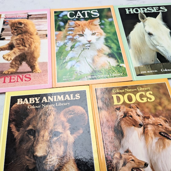 Ensemble de livres de référence sur les animaux x5 des années 1980, livres d’animaux vintage, couleurs d’étagère amusantes, cadeau pour lui, cadeau pour elle, cadeau amoureux des animaux