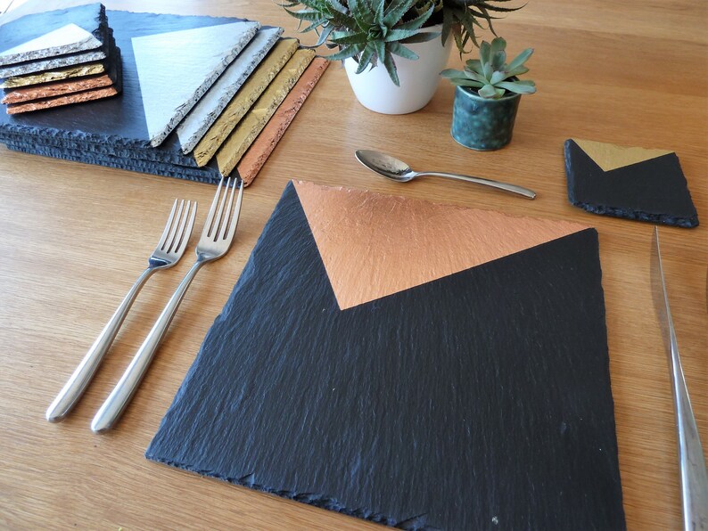 Slate placemats & coasters copper silver gold design Etsy