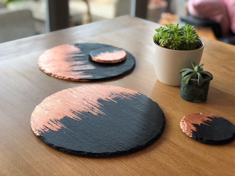 Round slate placemats copper dinnerware slate coasters Etsy