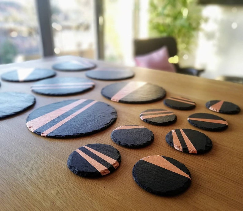 Round slate placemats geometric dinnerware slate coasters Etsy